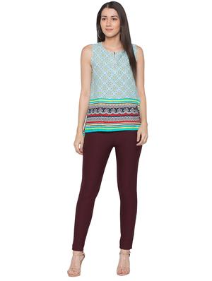zipper neck printed top - 17136696 - Standard Image - 4