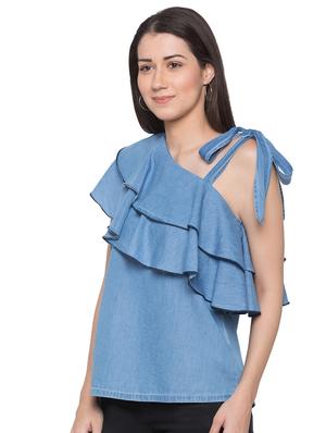 open neck ruffle detail top - 17136705 - Standard Image - 2