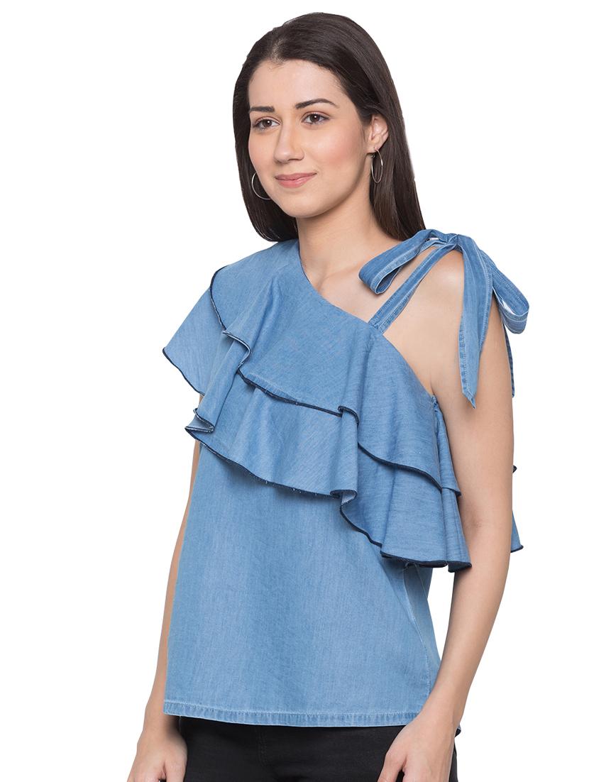 open neck ruffle detail top - 17136705 - Zoom Image - 2