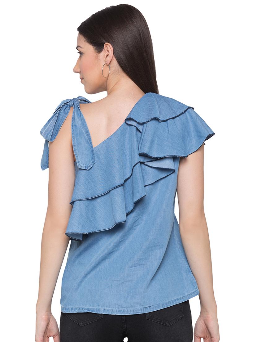 open neck ruffle detail top - 17136705 - Zoom Image - 3