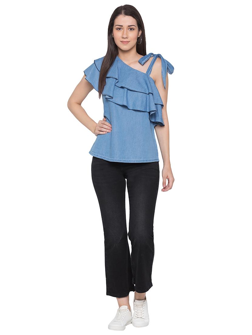 open neck ruffle detail top - 17136705 - Zoom Image - 4