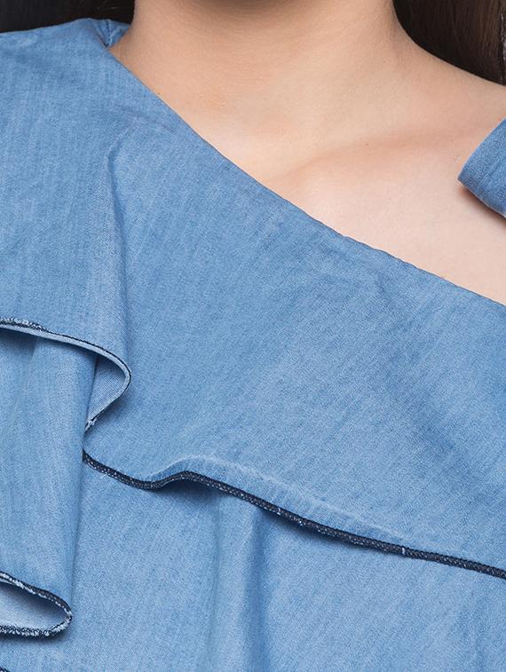 open neck ruffle detail top - 17136705 - Zoom Image - 5