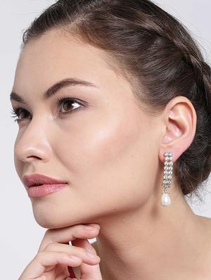 white metal drop earring - 17137484 - Standard Image - 3