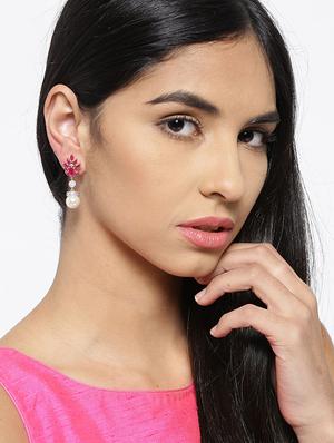 pink metal drop earring - 17137553 - Standard Image - 3