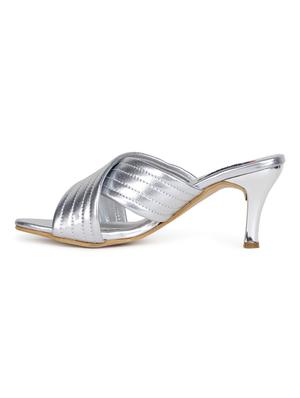 silver faux leather slip on sandals - 17137598 - Standard Image - 4