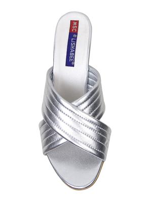 silver faux leather slip on sandals - 17137598 - Standard Image - 5