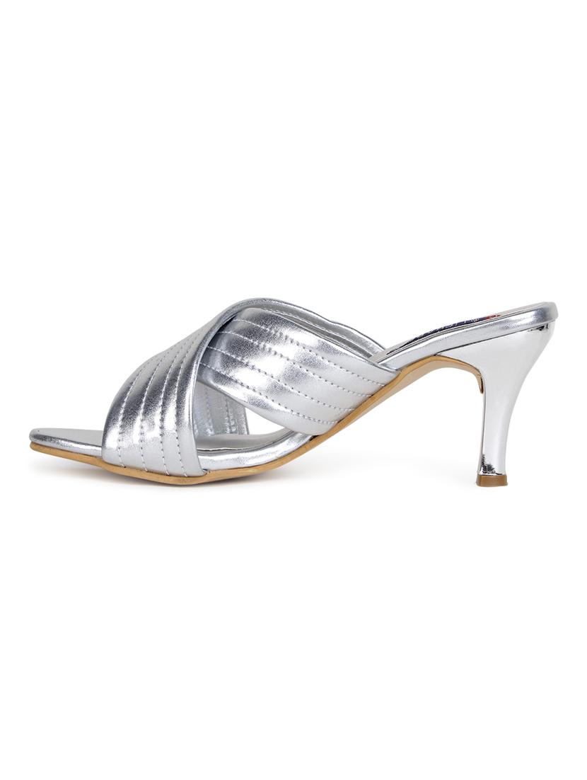 silver faux leather slip on sandals - 17137598 - Zoom Image - 4