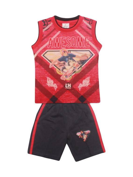 red cotton shorts set - 17137690 - Zoom Image - 1