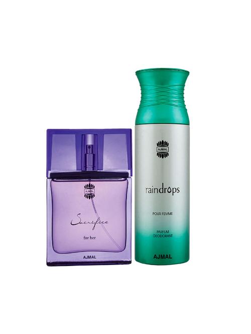 ajmal sacrifice for her edp musky 50ml for women and raindrops femme deodorant 200ml for women+ 2 parfum testers free - 17137784 - Standard Image - 1