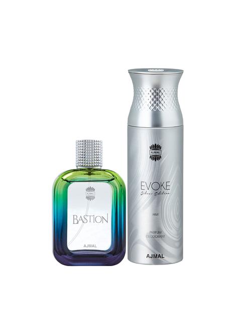 ajmal bastion edp aromatic 100ml for men and evoke silver edition him deodorant spicy 200ml for men+ 2 parfum testers free - 17137973 - Standard Image - 1
