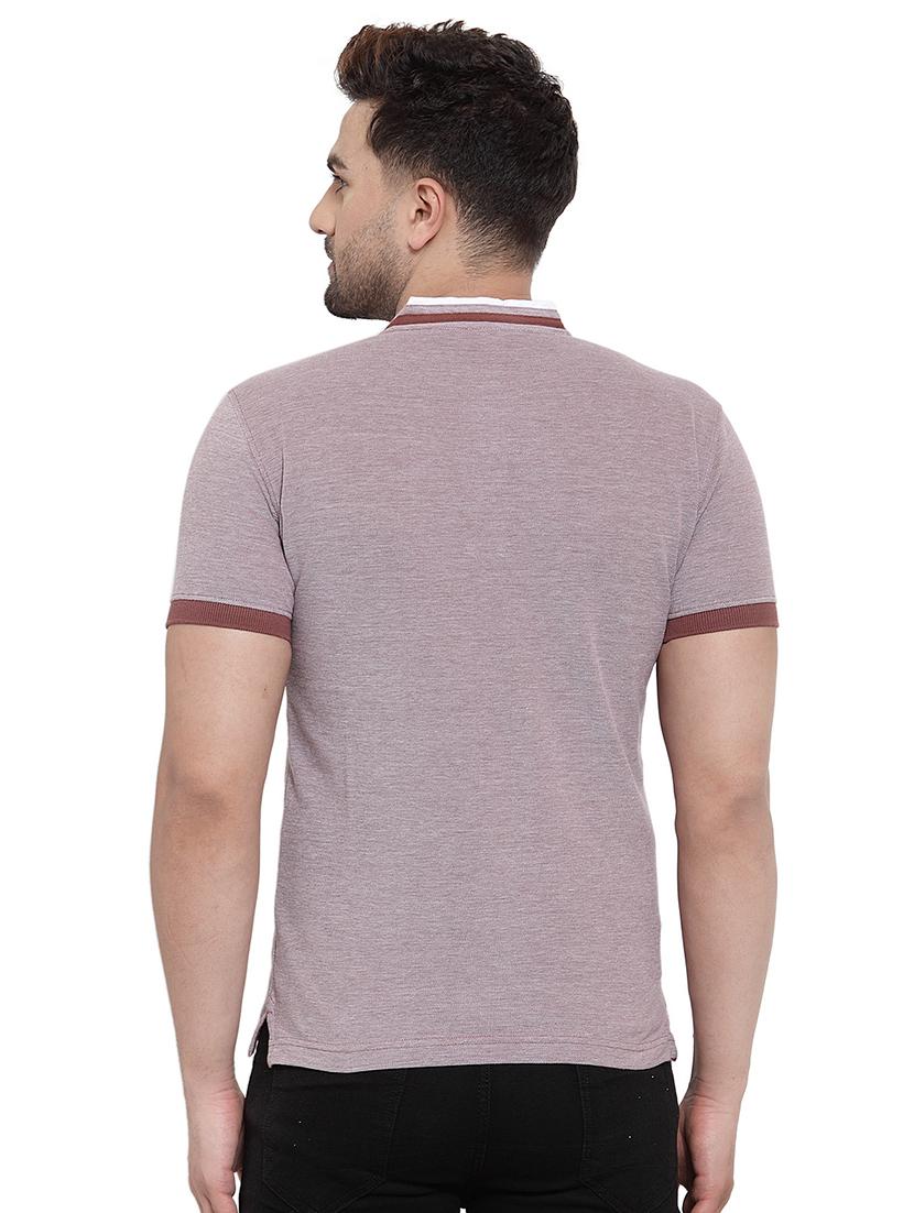 brown self design collared t-shirt - 17138312 - Zoom Image - 3