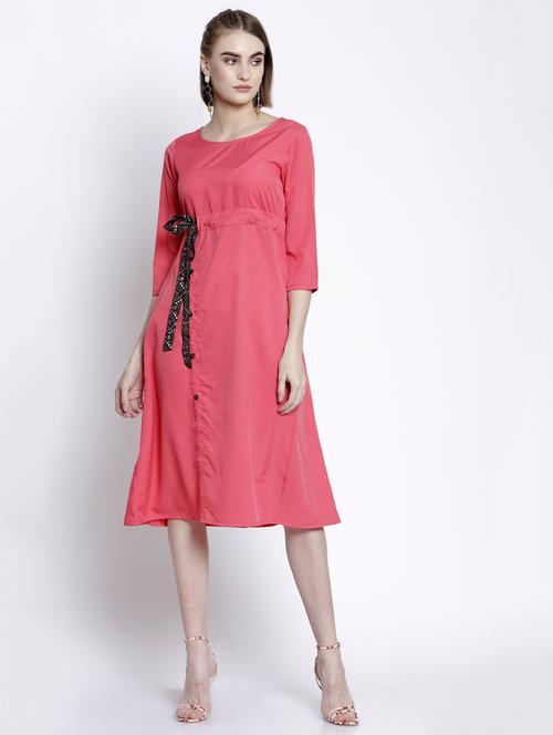contrast tie front a-line dress - 17138373 - Standard Image - 1