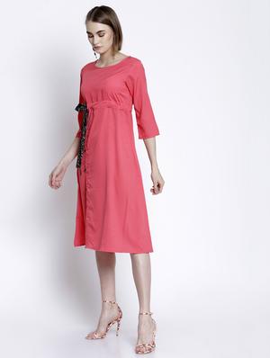 contrast tie front a-line dress - 17138373 - Standard Image - 2