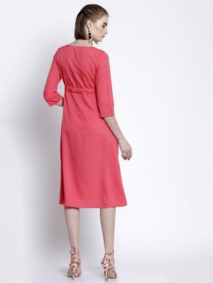 contrast tie front a-line dress - 17138373 - Standard Image - 3