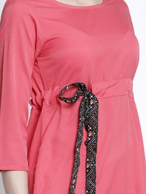 contrast tie front a-line dress - 17138373 - Standard Image - 4