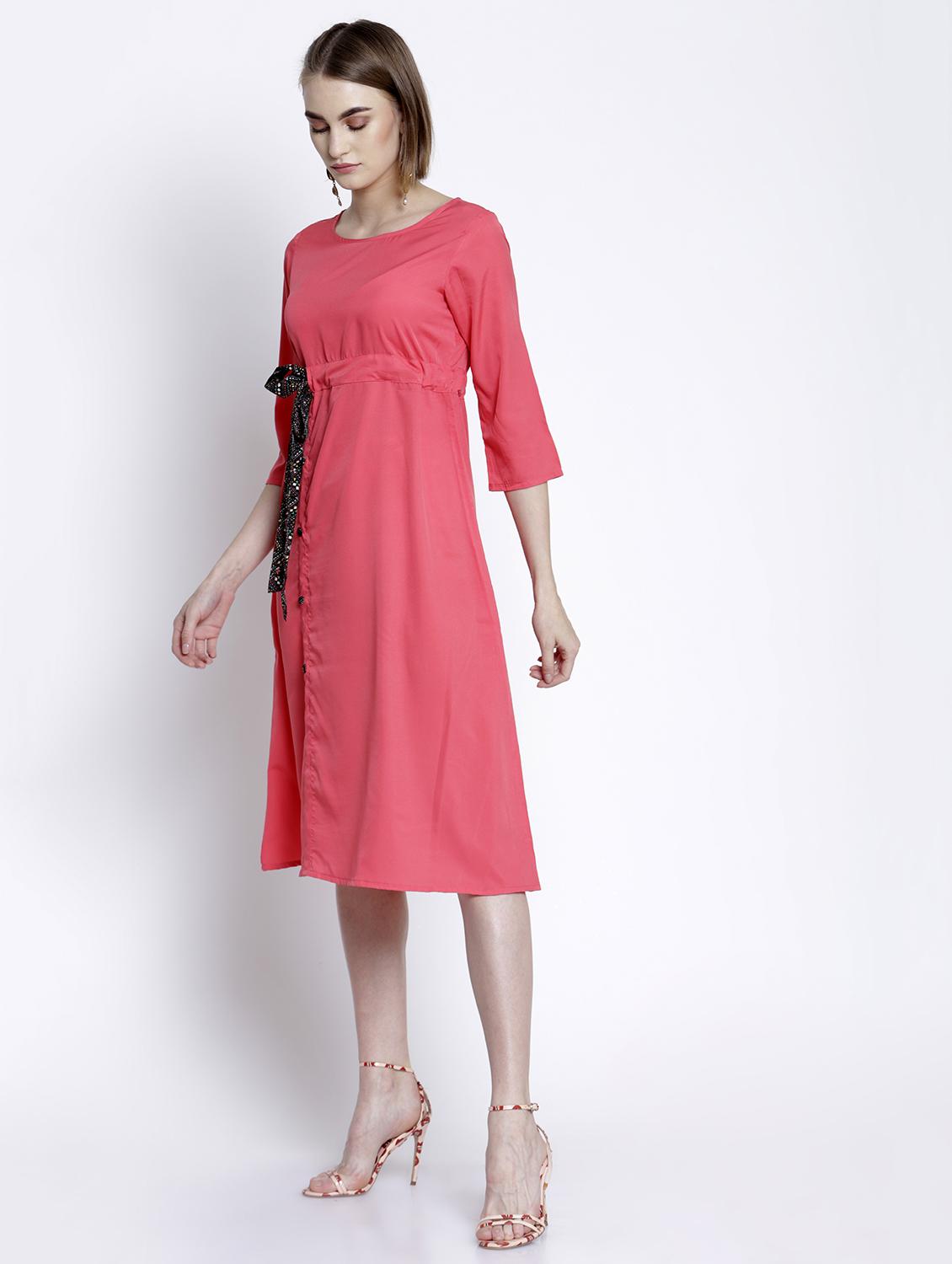 contrast tie front a-line dress - 17138373 - Zoom Image - 2