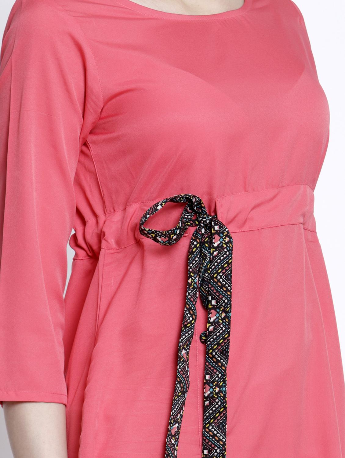 contrast tie front a-line dress - 17138373 - Zoom Image - 4