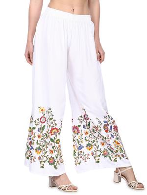 white floral flared palazzo - 17138744 - Standard Image - 2