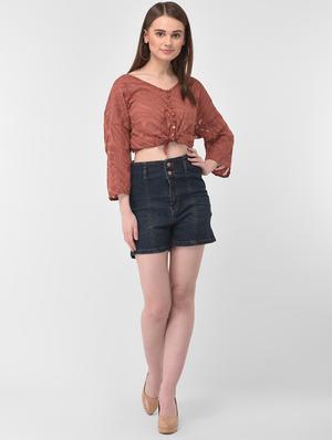 high rise denim shorts - 17138776 - Standard Image - 4