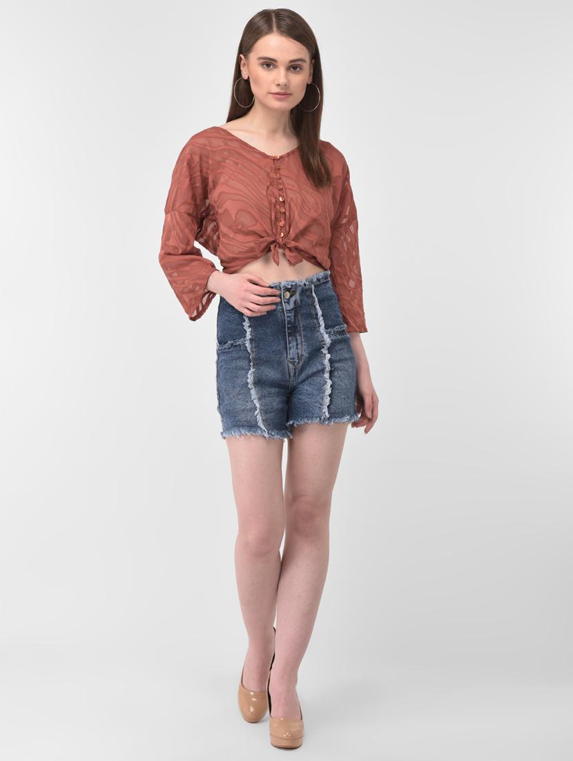frayed detail denim shorts - 17138777 - Zoom Image - 4
