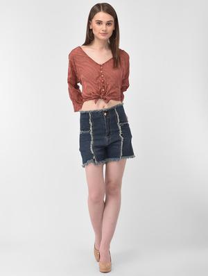 frayed detail denim shorts - 17138778 - Standard Image - 4