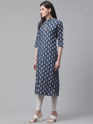 indigo straight kurta - 17140000 - Standard Image - 2