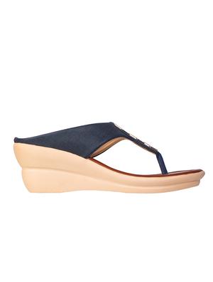 navy synthetic slip on sandals - 17140327 - Standard Image - 2