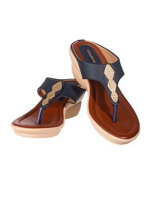 navy synthetic slip on sandals - 17140327 - Standard Image - 5