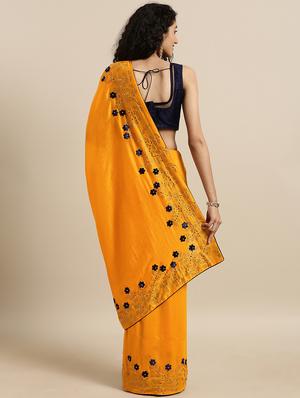 embellished solid saree with blouse - 17140851 - Standard Image - 2