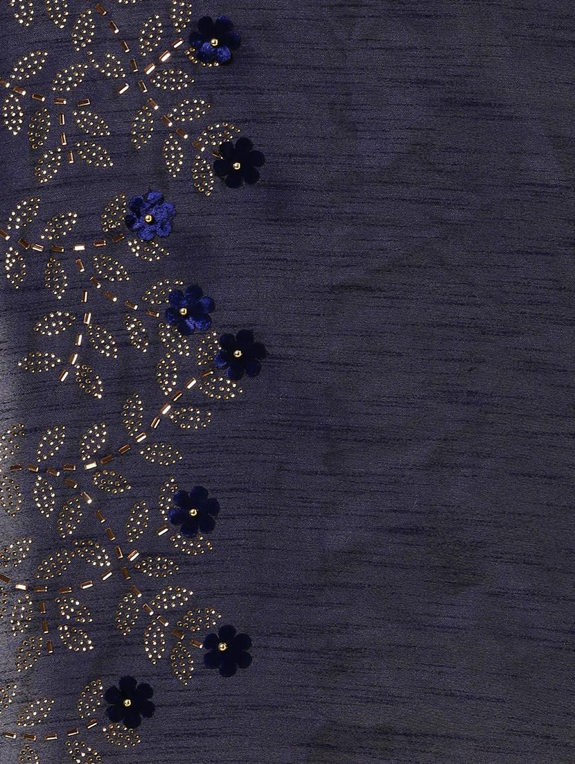 embellished solid saree with blouse - 17140851 - Zoom Image - 4