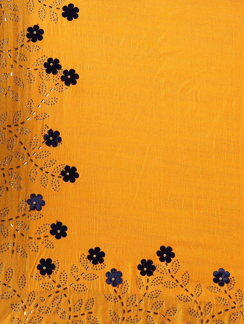 embellished solid saree with blouse - 17140851 - Zoom Image - 5