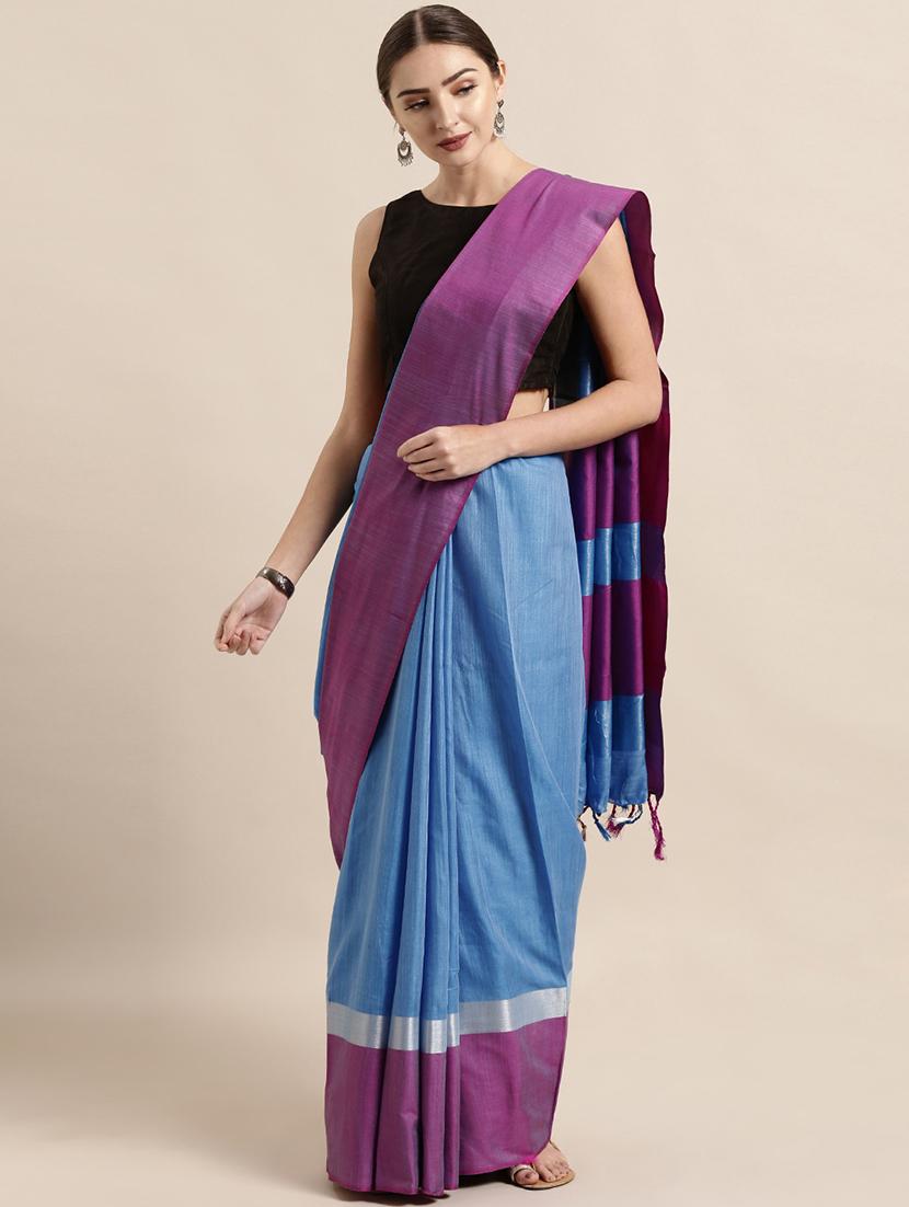 bordered woven saree with blouse - 17140857 - Zoom Image - 1