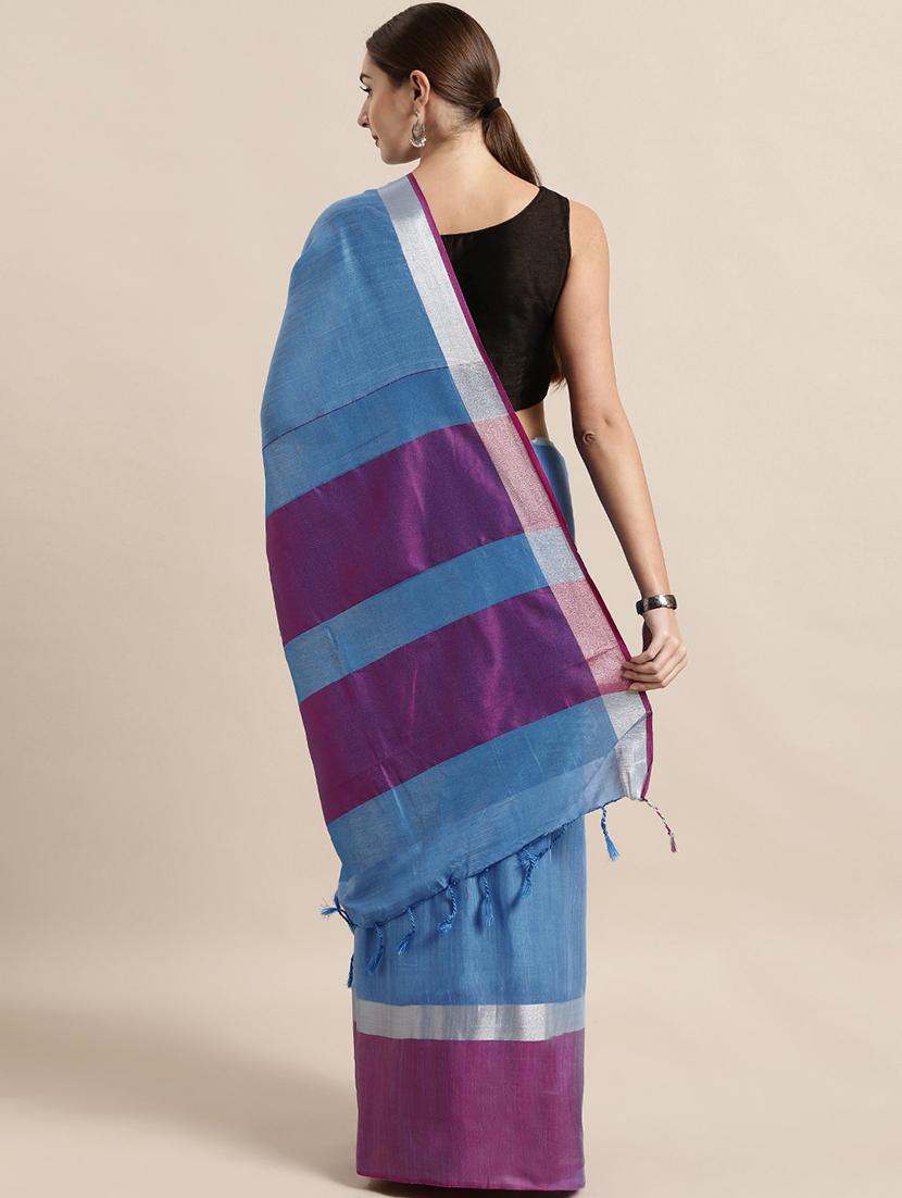 bordered woven saree with blouse - 17140857 - Zoom Image - 2