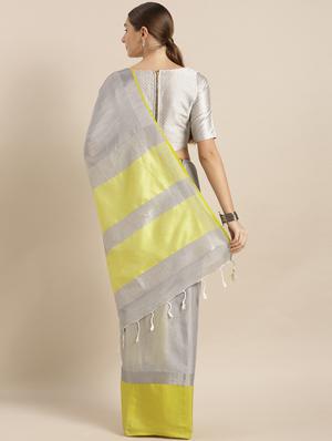 solid woven saree with blouse - 17140858 - Standard Image - 2