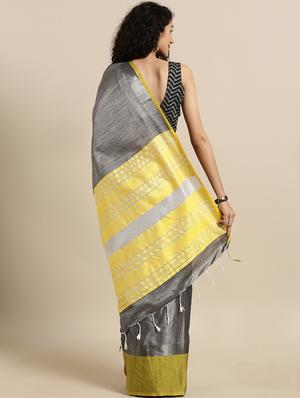 solid woven saree with blouse - 17140869 - Standard Image - 2