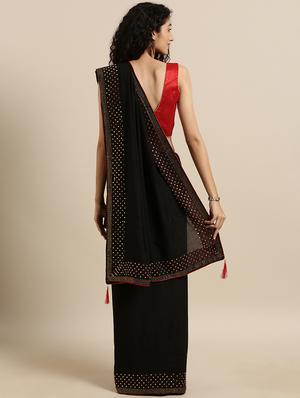 embellished solid saree with blouse - 17140871 - Standard Image - 2