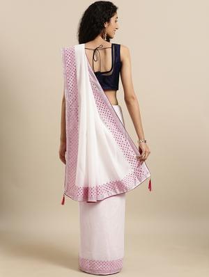 embellished solid saree with blouse - 17140874 - Standard Image - 2