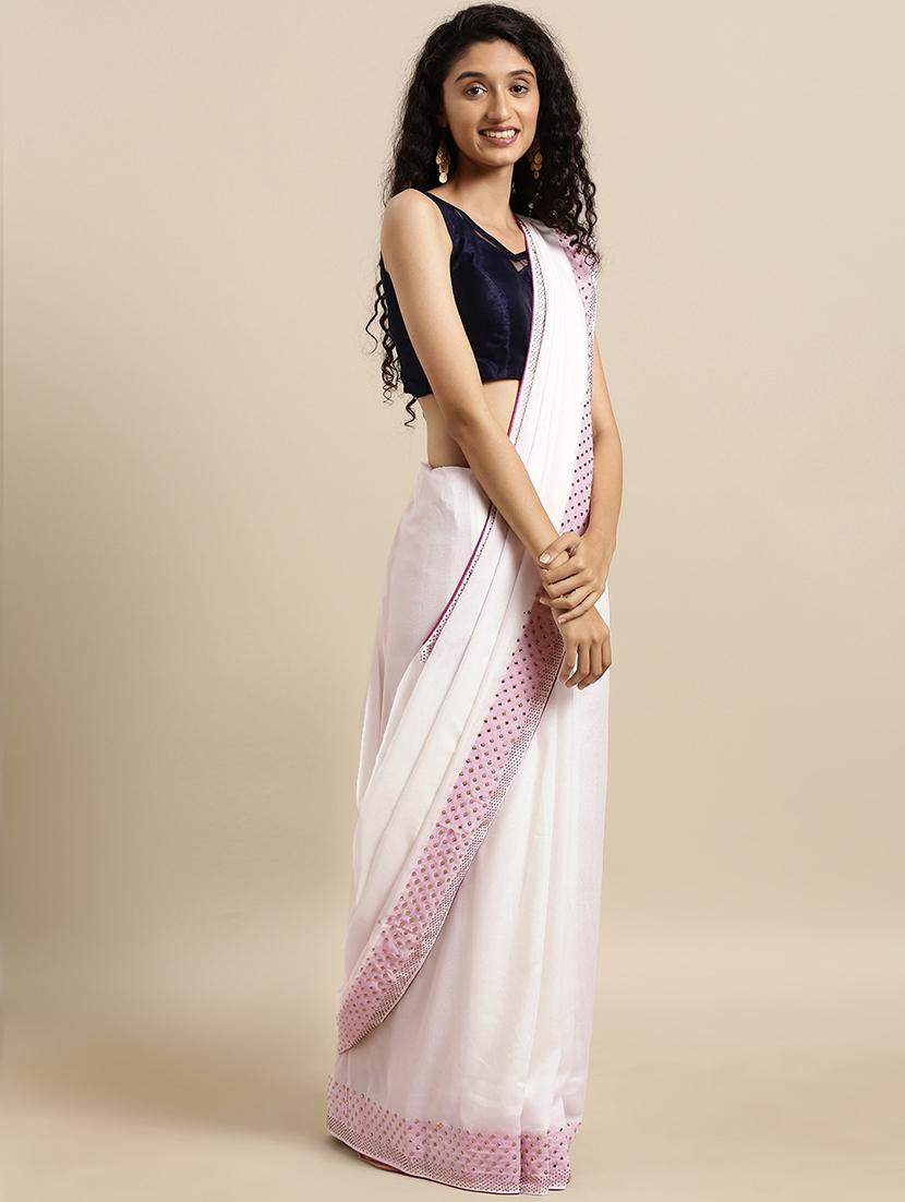 embellished solid saree with blouse - 17140874 - Zoom Image - 1