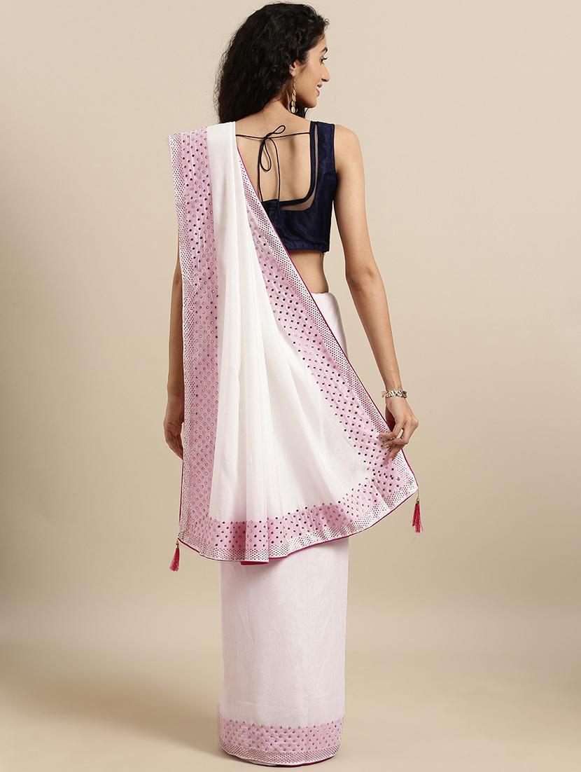 embellished solid saree with blouse - 17140874 - Zoom Image - 2