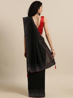 embellished solid saree with blouse - 17140876 - Standard Image - 2
