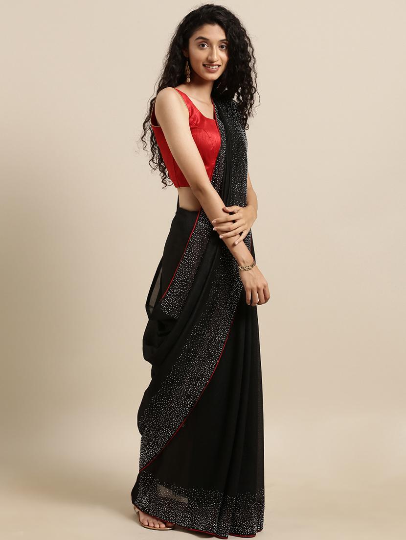 embellished solid saree with blouse - 17140876 - Zoom Image - 1