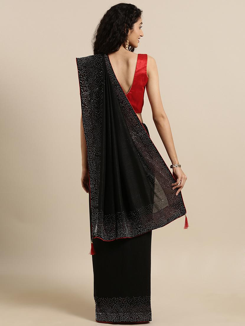 embellished solid saree with blouse - 17140876 - Zoom Image - 2