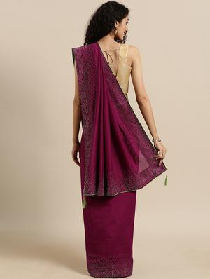 embellished solid saree with blouse - 17140879 - Standard Image - 2