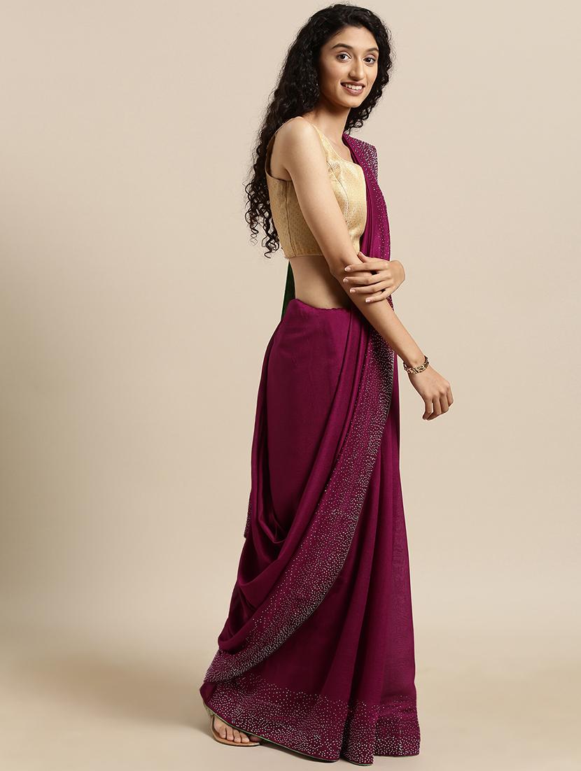 embellished solid saree with blouse - 17140879 - Zoom Image - 1
