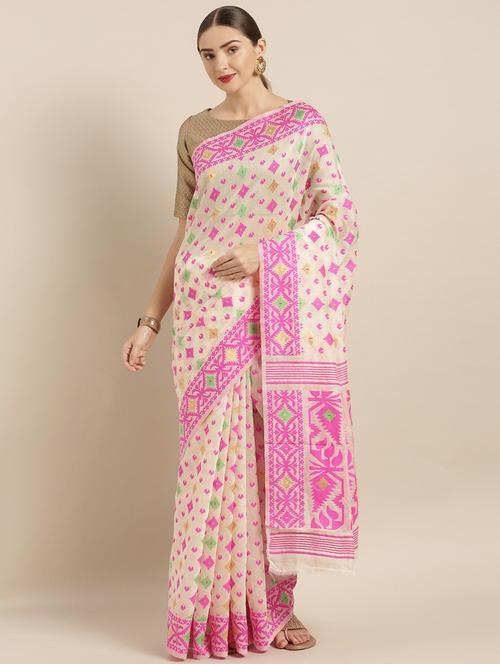 self design jamdani saree with blouse - 17140893 - Standard Image - 1