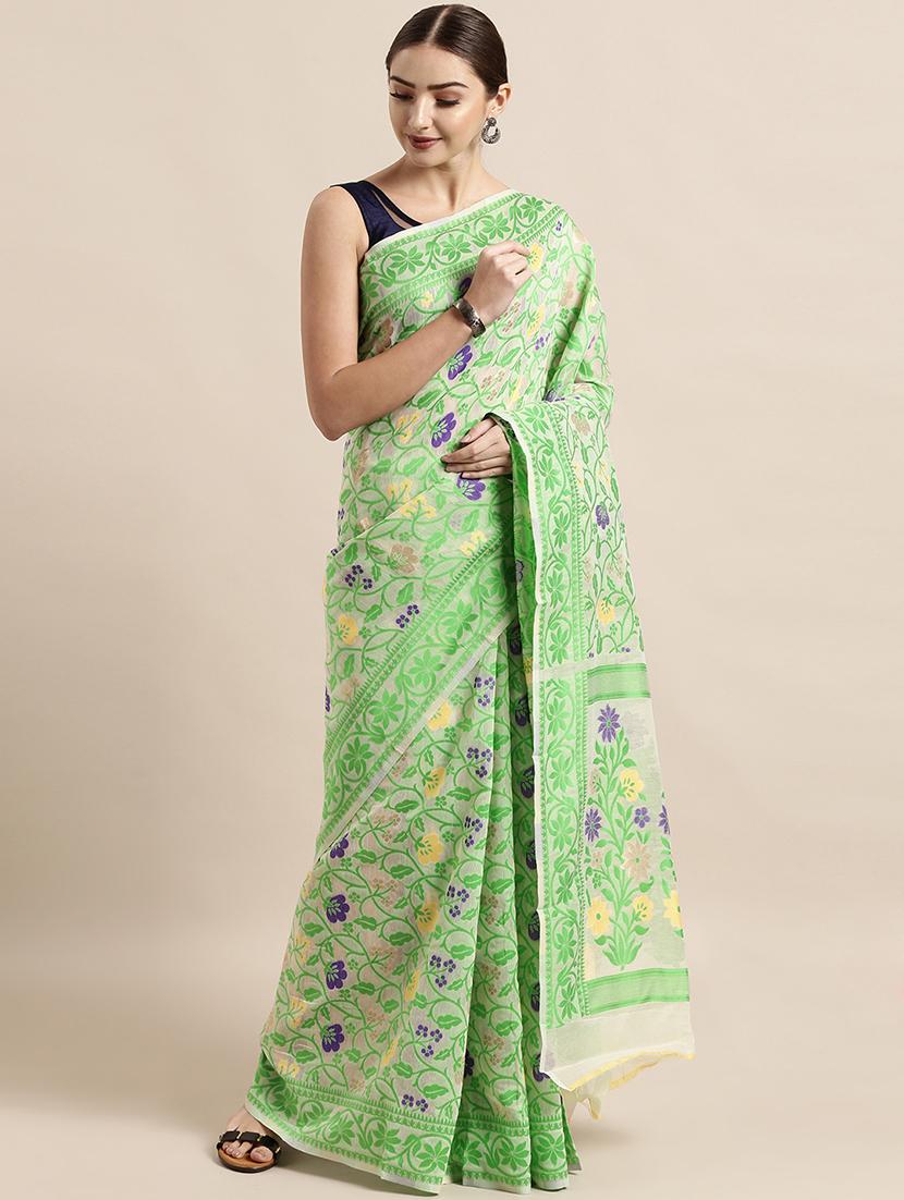 self design jamdani saree with blouse - 17140898 - Zoom Image - 1