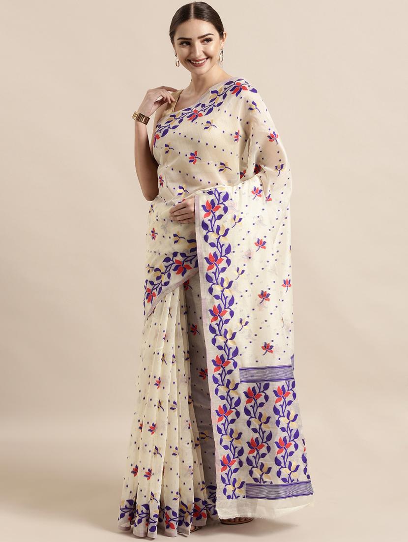 self design jamdani saree with blouse - 17140900 - Zoom Image - 1