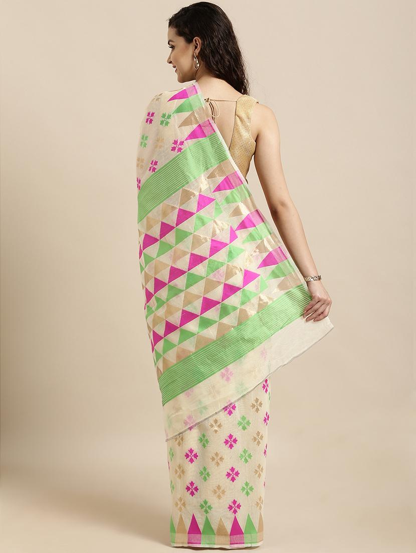 self design jamdani saree with blouse - 17140907 - Zoom Image - 2