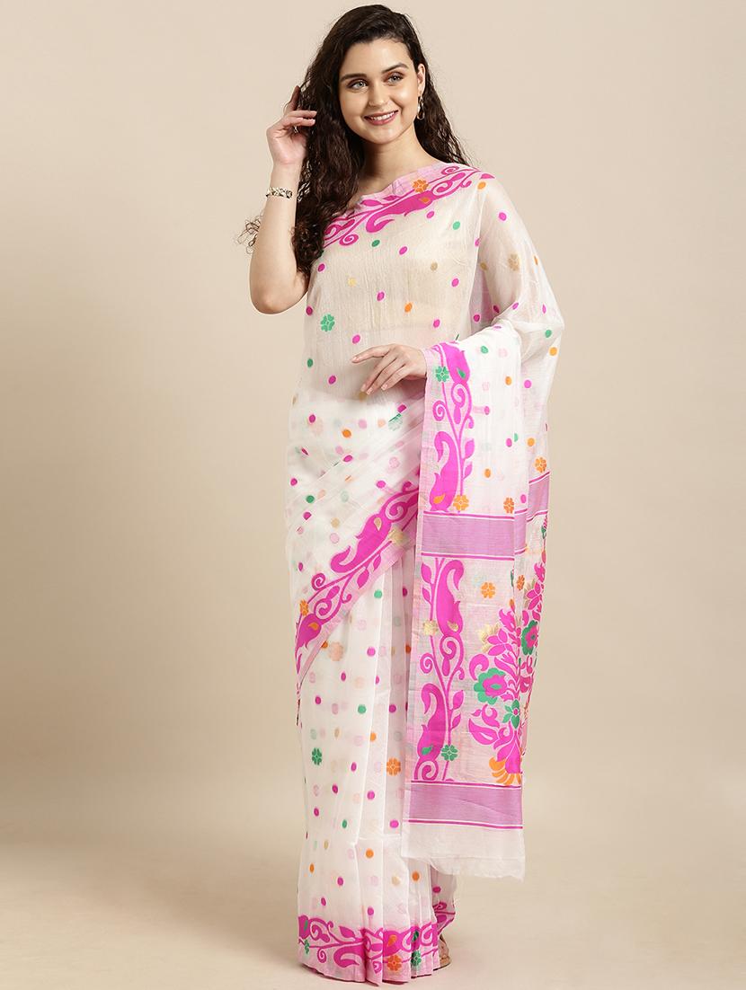 self design jamdani saree with blouse - 17140908 - Zoom Image - 1