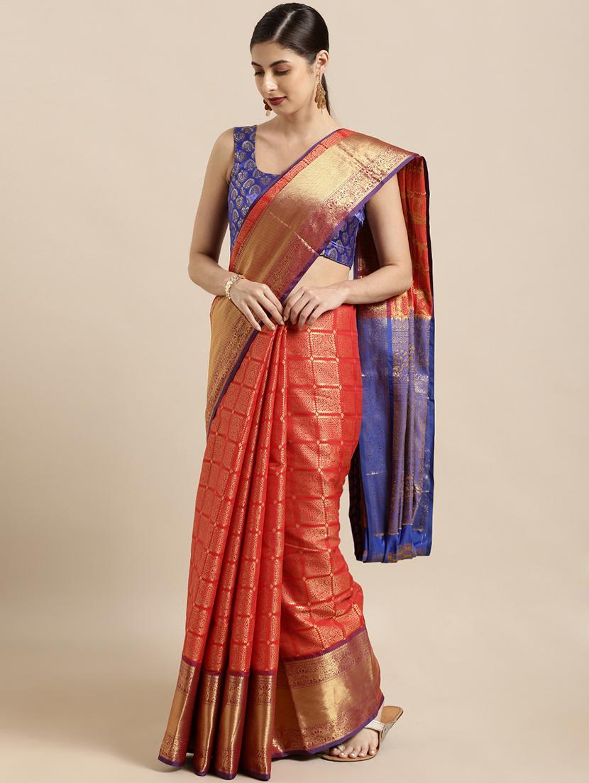 self design kanjivaram saree with blouse - 17140918 - Zoom Image - 1